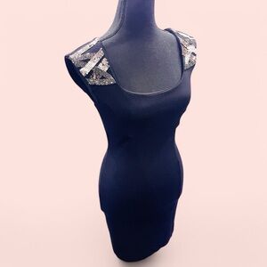 Black Bodycon Beaded Sequin Party Dress Small by Guess
